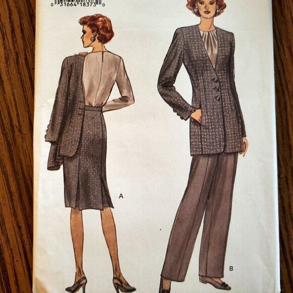 90s Vogue Pattern 8888 Semi Fitted Below Hip Jacket V Neck Skirt Pants 12 14 16 - Picture 1 of 3